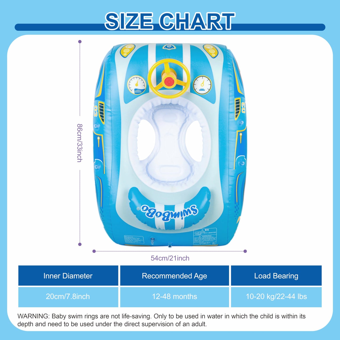Baby Swimming Float, Toddler Baby Inflatable Pool Float with Sun Canopy Seat for 1-4 Years, Baby Boy Inflatable Baby Swimming Ring Pool Float for 12-48 Months Toddler Kids (Blue Car)