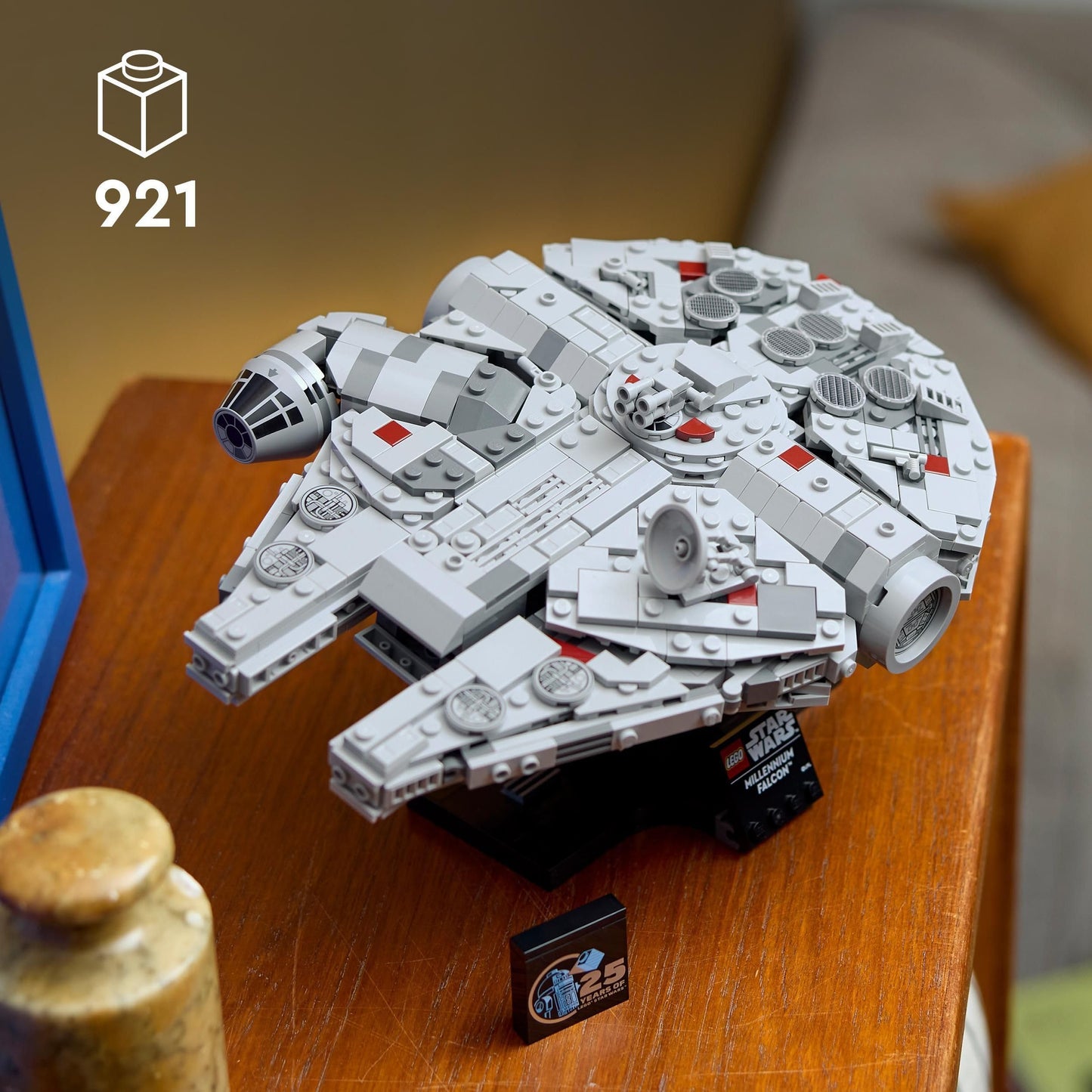 LEGO Star Wars 75375 Millennium Falcon building set with display stand and nameplate, ideal for collectors and fans.