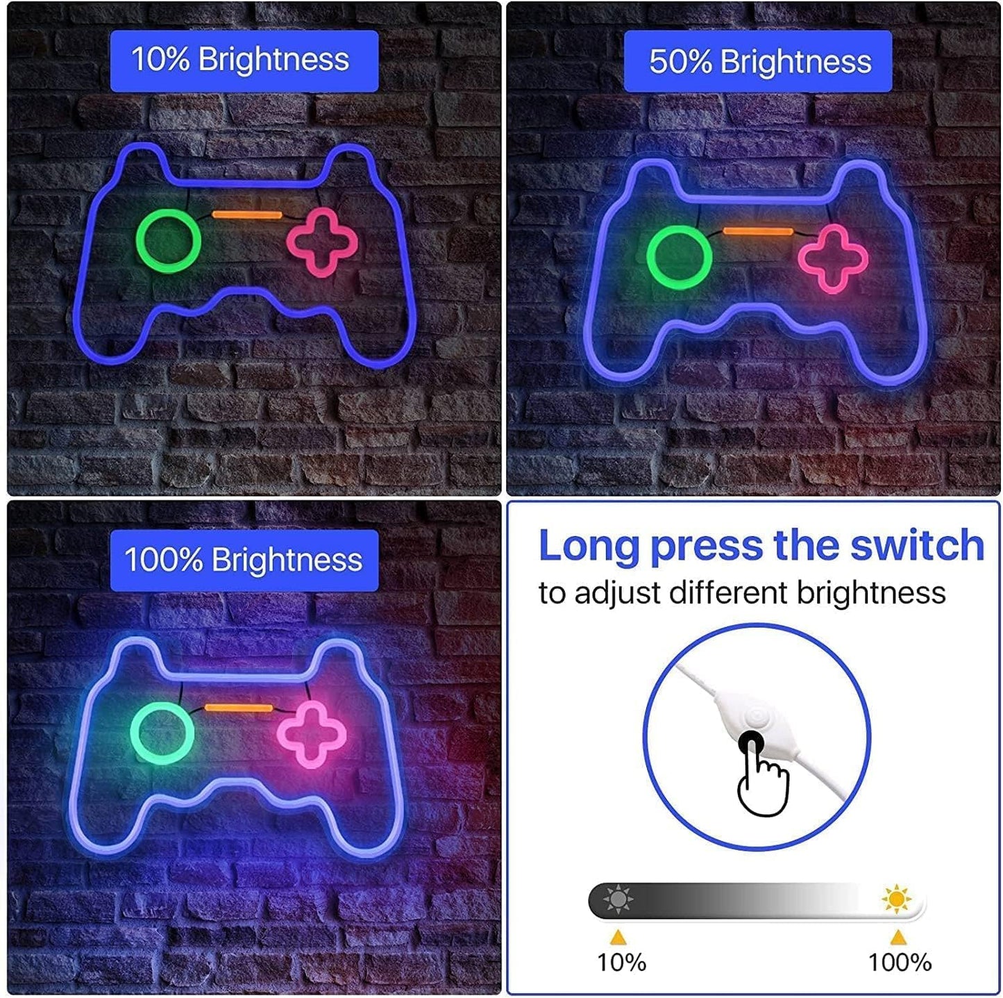MEDE Dimmable Game Neon Sign, Glass Gaming Neon Light Sign Powered by USB with Switch, Blue Led Light Sign for Bedroom Wall Decor Game Room Party Decoration