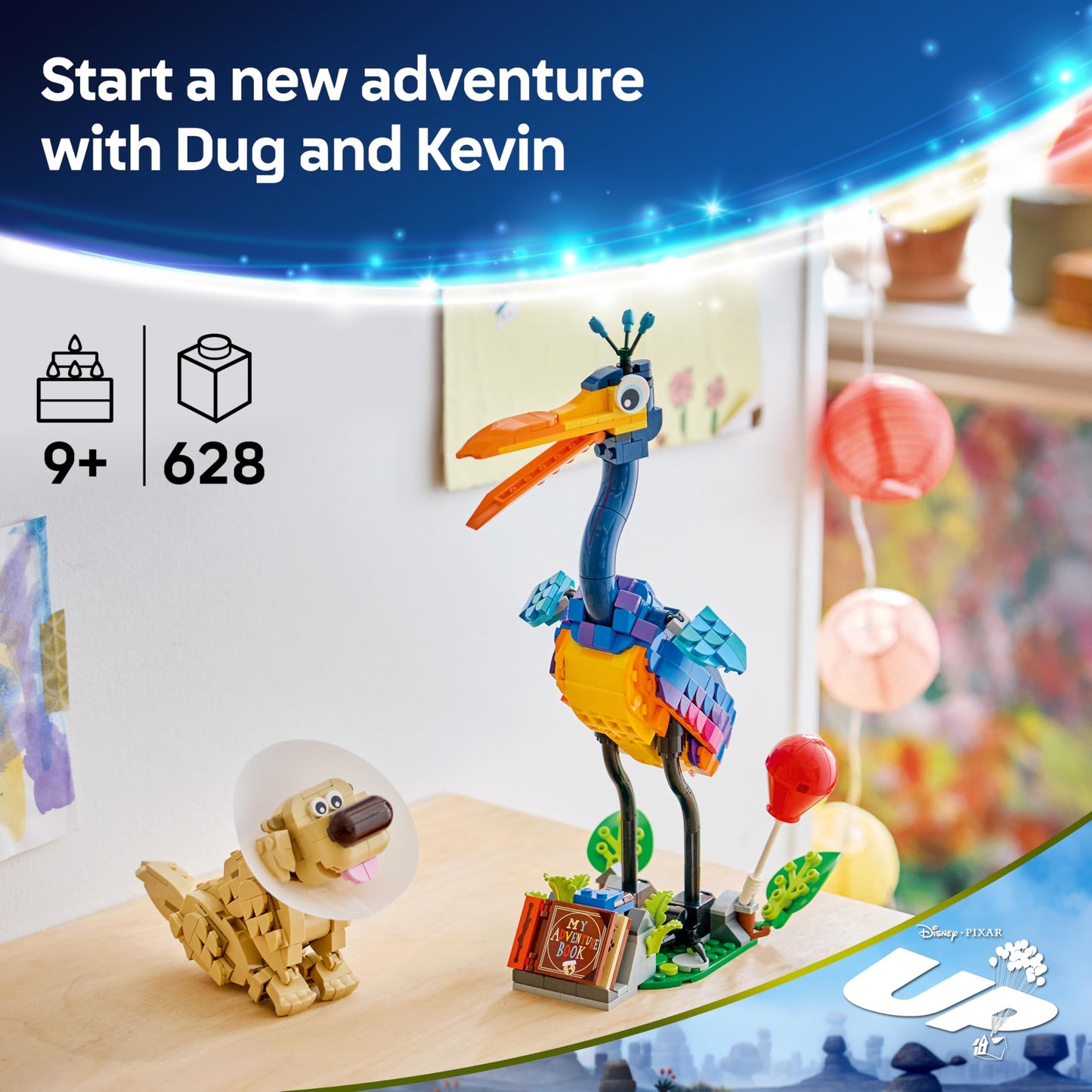 LEGO|DISNEY PIXAR Kevin & Dug Figures - Toy Golden Retriever Dog & Exotic Bird - DIY Kids' Bedroom Decor Idea - Birthday Gift for 9+ Year Old Girls & Up Movie Fans - 43290