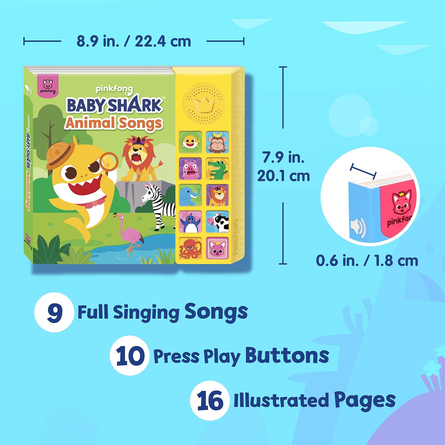 Pinkfong Baby Shark Animal Songs Sound Book - 10 Button Interactive Learning Toy for Toddlers, Nursery Rhymes, Educational Children's Book, Gift for Kids