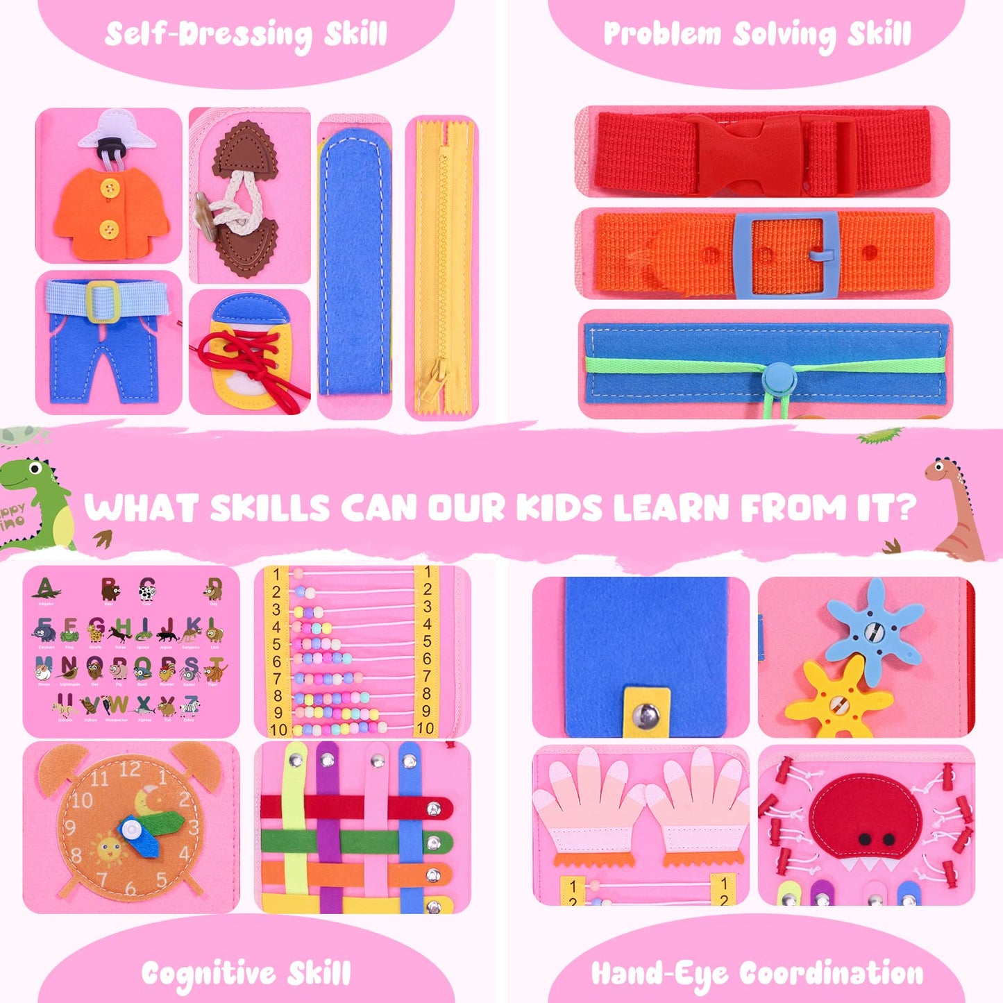 TuDou Montessori busy board for toddlers with sensory and fine motor activities, ideal for preschool learning and travel entertainment.