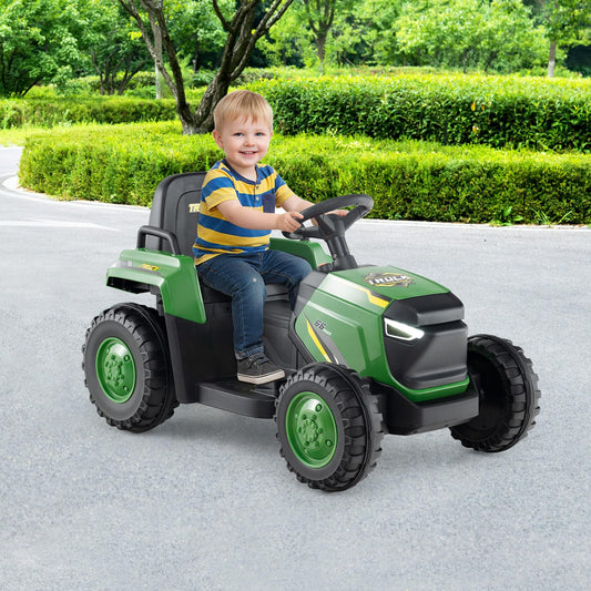 Maxmass Kids Ride on Tractor and Trailer, 12V Battery Powered Electric Construction Toy Car with Remote Control, USB, LED Headlights, Horn, Children Ride on Bulldozer for 3-8 Years Old (Dark Green)