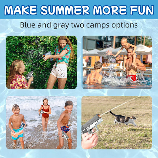 Two Neoot water guns for kids, small manual water toys for summer pool and beach water fights, perfect for boys and girls.