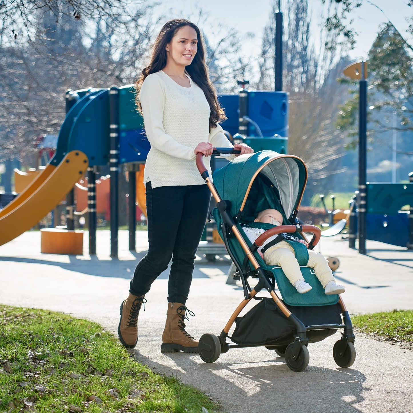 Baby Pushchair Stroller– Lightweight Foldable Travel Buggy with 5-Point Harness, Adjustable Seat Back and Oversize Basket Folds with 1 Hand – Smooth Swivel Wheels Rain Cover (Green)