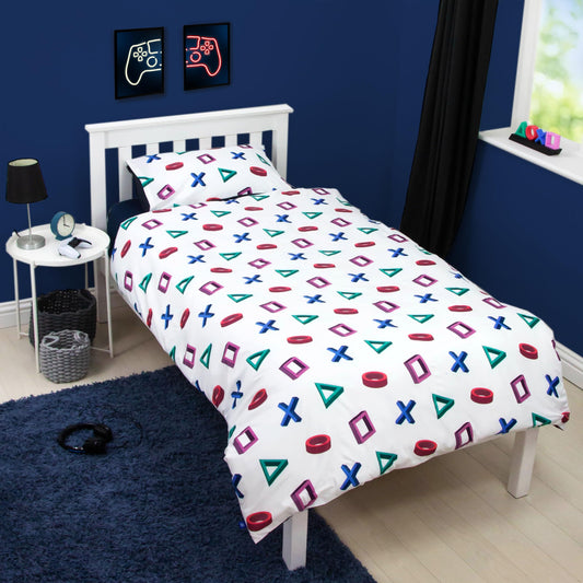 Character World PlayStation Official Single Duvet Cover Set, Abstract Design | Reversible 2 Sided Bedding Cover Official Merchandise Including Matching Pillow Case | Gaming Single Bed Quilt