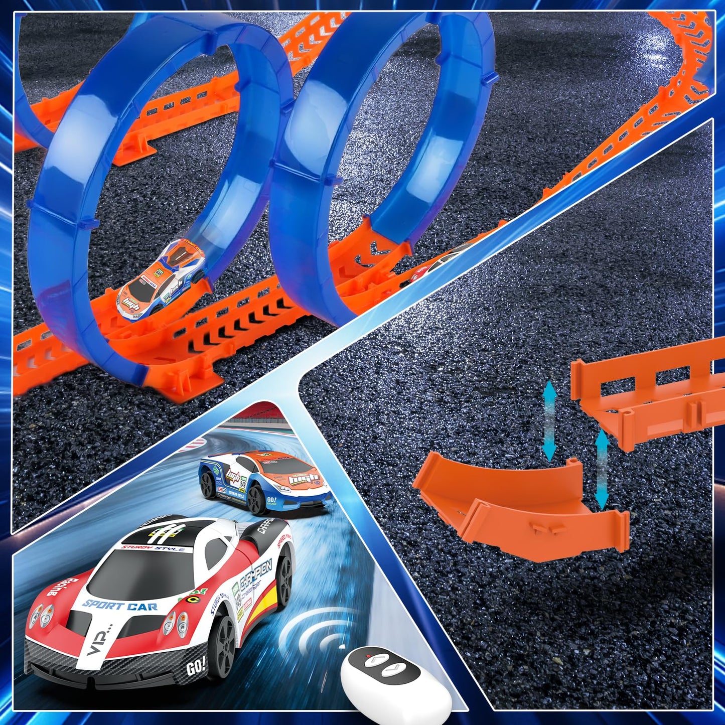 DIY Dual RC Slot Cars Track, VATOS Race Car Track Set for Kids 3-7, 360° Loop High Speed Competitive Tracks Toy with 2pcs Race cars, Christmas Birthday Gift for Boys Girls 3 4 5 6 7 8 9 Years Old