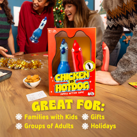 Big Potato Chicken vs Hotdog – Hilarious Flip Challenge Party Game for Families, Kids & Adults | Outdoor Garden Game for 2–10 Players | Includes Bonus Cards & Fast-Paced Fun | Perfect Christmas Game