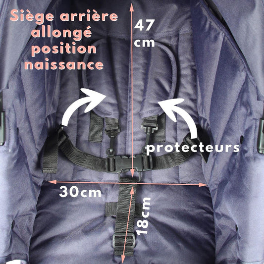 Bambisol - Double Pushchair - Folding, Compact - Rain Cover Included - Navy Blue