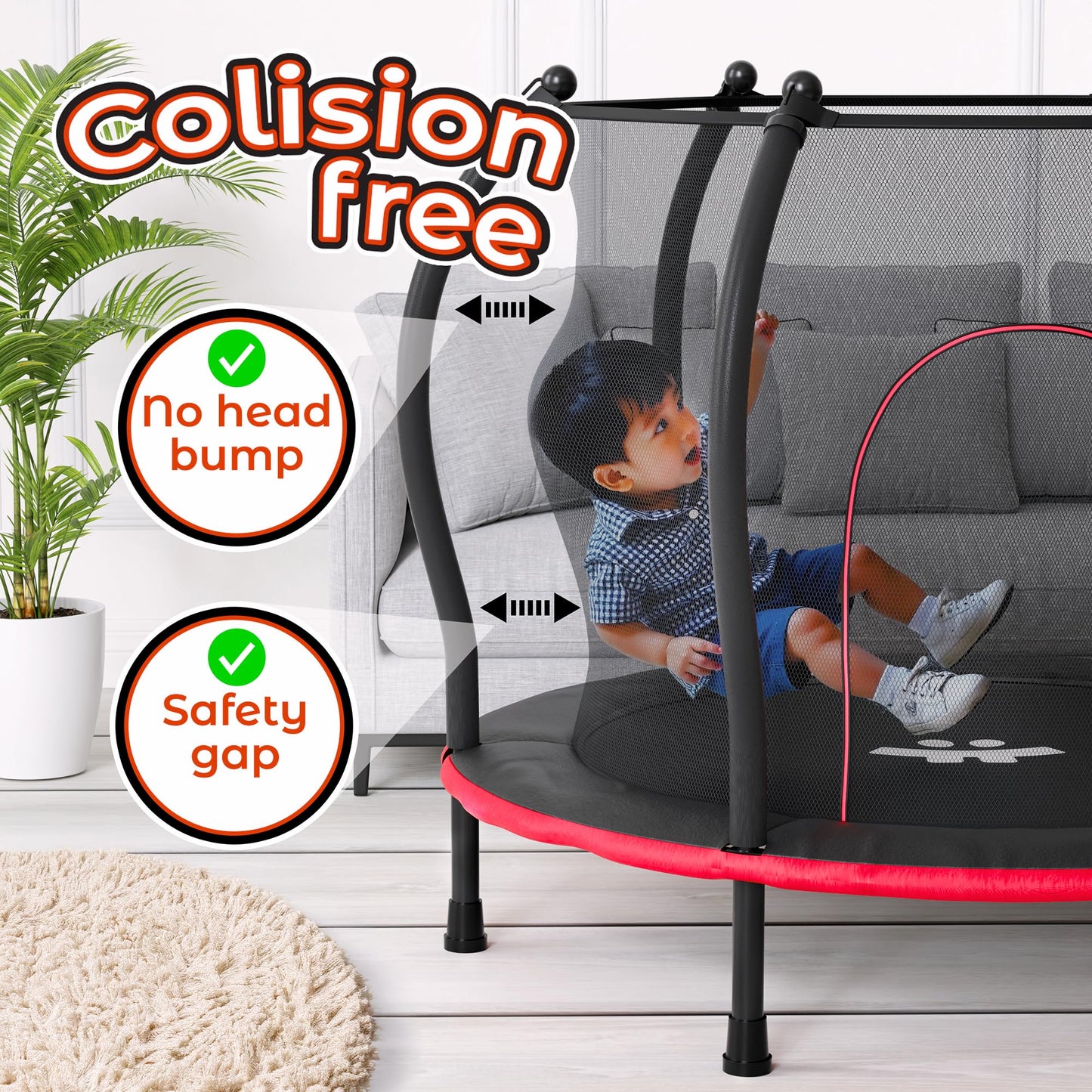 Happin 55” Toddler Trampoline, Indoor & Outdoor, Ages 1-6, 5FT Kids, Ultra Safe Rebounder Mini Trampoline for Kids with Safety Enclosure Net, for Toddler Boys & Girls
