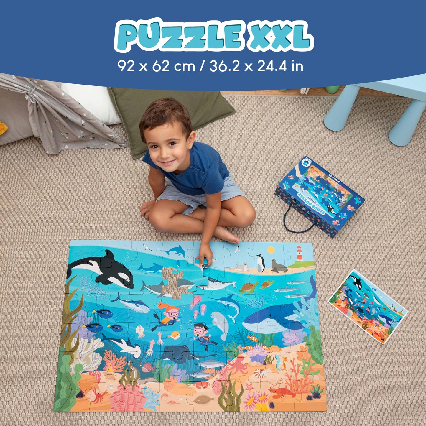 BONNYCO Giant Floor Puzzle of Ocean Animals with 48 Large Pieces. Jigsaw Puzzles for Kids 36.2 x 24.4 in, Gifts for Boys and Girls, Educational Toys Ages 2-8