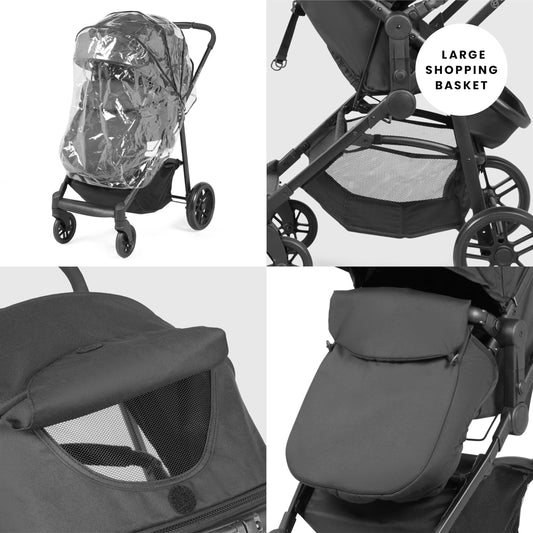 Ickle Bubba Star 3-in-1 Travel System with Astral Group 0+ Car Seat – Convertible Pram & Pushchair, Suitable from Birth to 15kg (Approx. 3 Years*), Spacious Basket & All-Terrain Wheels (Black)