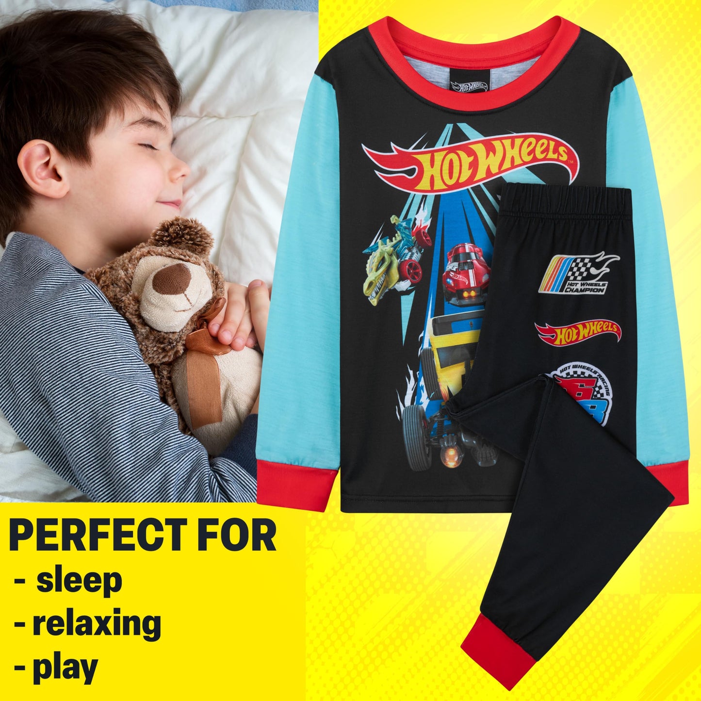 Get Trend Hot Wheels Pyjamas Set for Kids 2-7 Years, Long PJs for Toddlers, Winter Loungewear Nightwear, Gamer Gifts for Boys (2-3 Years, Multi Hot Wheels)