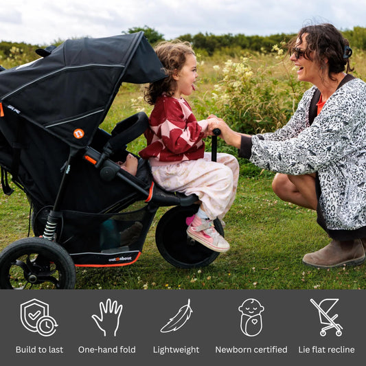 Out’n’About Nipper Double V6 Pushchair | Lightweight All-Terrain Twin Buggy with Raincover, 12” Air-Filled Wheels & Compact Fold | Side-by-Side Double Stroller for Newborn to Toddler - Highland Blue