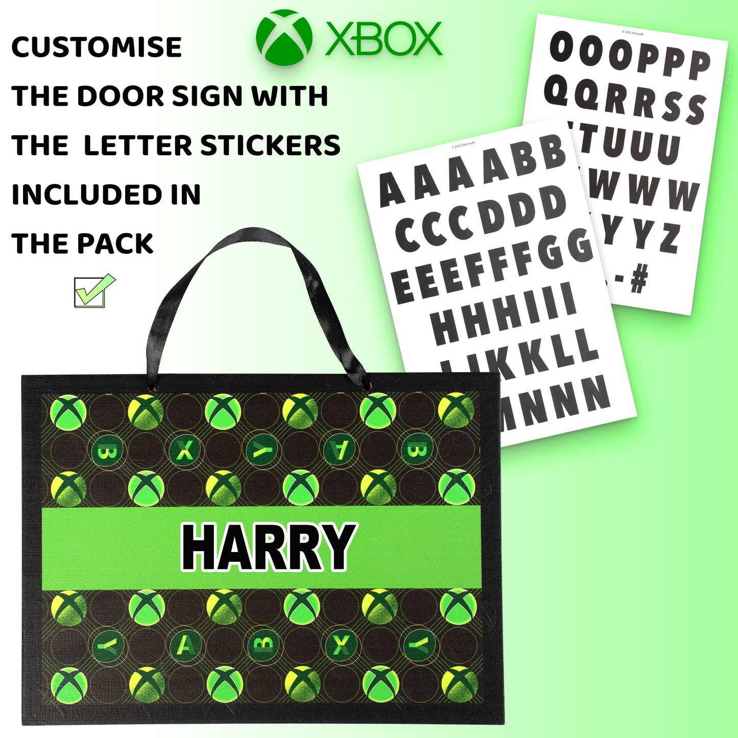 Personalized Xbox door plaque with name and gaming-themed design, ideal for room decor, wall stickers, and man cave accessories.