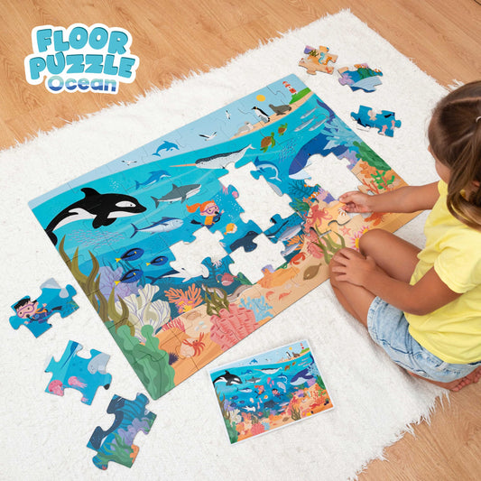 BONNYCO Giant Floor Puzzle of Ocean Animals with 48 Large Pieces. Jigsaw Puzzles for Kids 36.2 x 24.4 in, Gifts for Boys and Girls, Educational Toys Ages 2-8