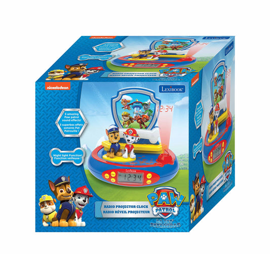 LEXIBOOK, Paw Patrol, Projector Alarm Clock for kids, Nightlight and time projection to the ceiling, Sound Effects, Battery-powered, Blue, RP500AC