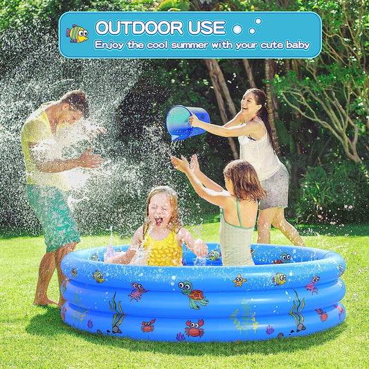 LATERN Paddling Pools for Kids, 100CM x 40CM Inflatable Baby Swimming Pool 3 Ring PVC Non-slip Bath Tub Pools for Toddlers Children Family Outdoor Garden Backyard Water Game (Blue)