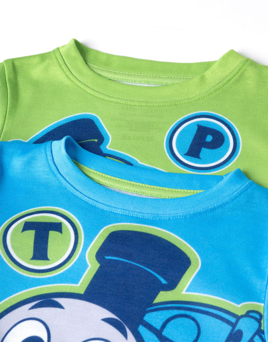 THOMAS & FRIENDS Thomas and Percy Boys Short Sleeve Pyjama Set | Blue & Green Thomas the Tank Engine & Percy Long Leg PJs | Kids Cartoon Sleepwear | Thomas Merch - 5-6 Years
