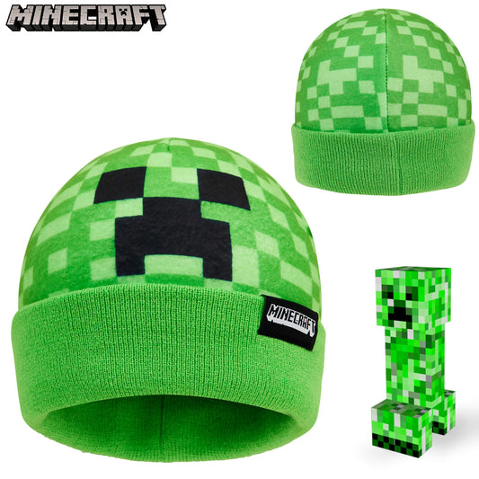 Minecraft Beanie or Winter Accessories Set | 3 Pcs with Scarf & Gloves | 2 Pcs with Gloves | or 1 Pcs Beanie or Bucket Hat (6-14 Years, Green Hat & Gloves)