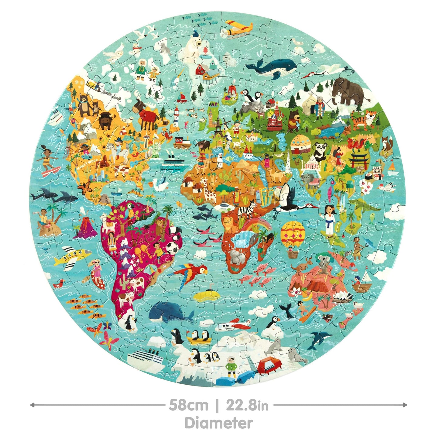 Boppi puzzles for 5+ year olds / 150 Piece Round Circle Jigsaw Puzzles for Kids Aged 5-8 Made with 100% Recycled Card β World Map