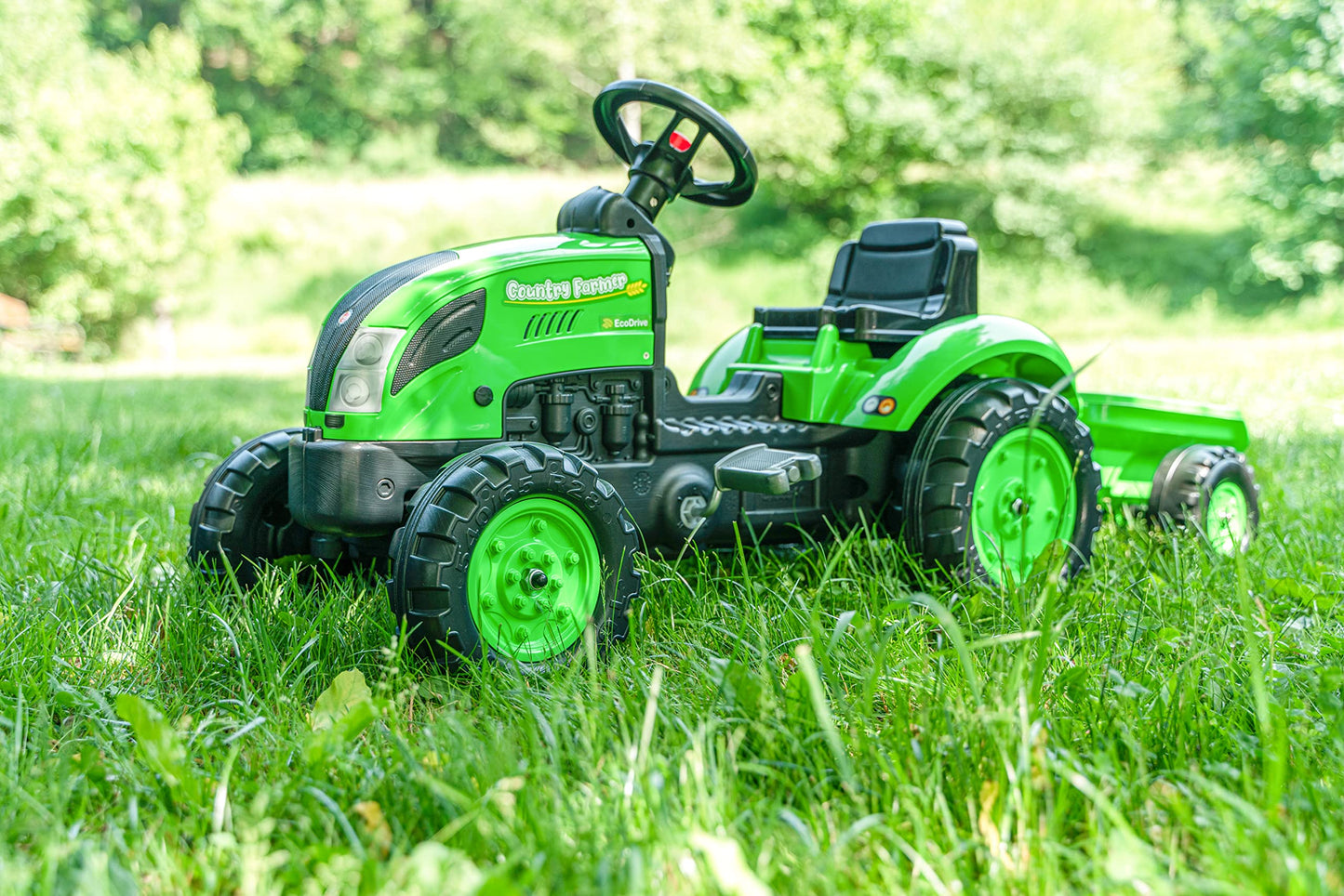 Falk Country Farmer Tractor with Trailer - Green Outdoor Ride-on Pedal Tractor for Kids Ages 2+