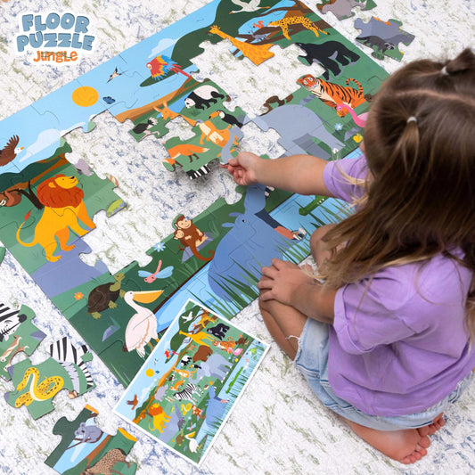 BONNYCO Giant Floor Puzzle of Jungle Animals with 48 Large Pieces. Safari Jigsaw Puzzles for Kids 36.2 x 24.4 in, Gifts for Boys and Girls, Educational Toys Ages 2-8