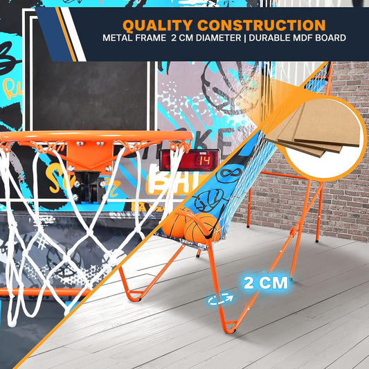 SereneLife Basketball Arcade Game, Foldable Basket Ball Shot Hoop Game, Outdoor Sport/Indoor Home Arcade Room w/Digital LED Scoreboard & Play Timer, Electronic Shooting Machine for Kids & Adults