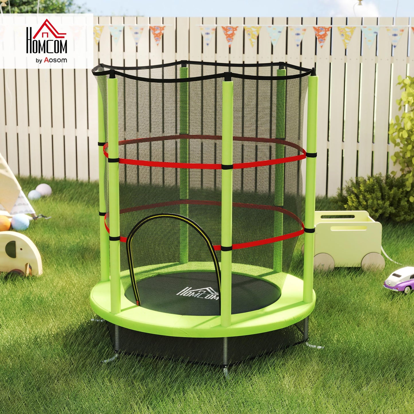 HOMCOM 4.6FT Kids Trampoline for Toddlers Indoor w/Enclosure Net, Steel Frame, for Ages 3-6 Years - Green