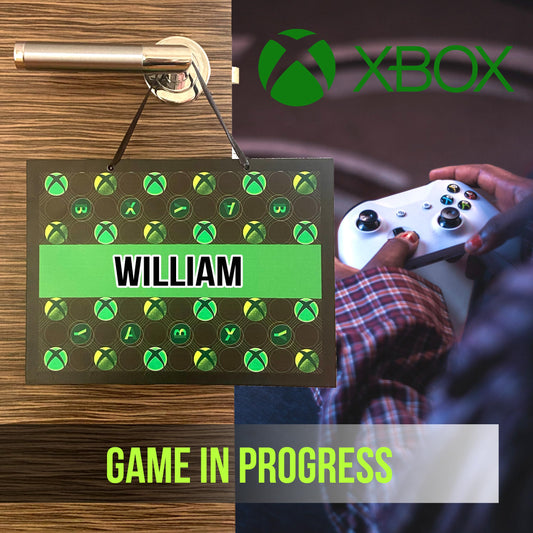 Personalized Xbox name door plaque with gaming-themed design, suitable for room decor, wall stickers, and man cave accessories.