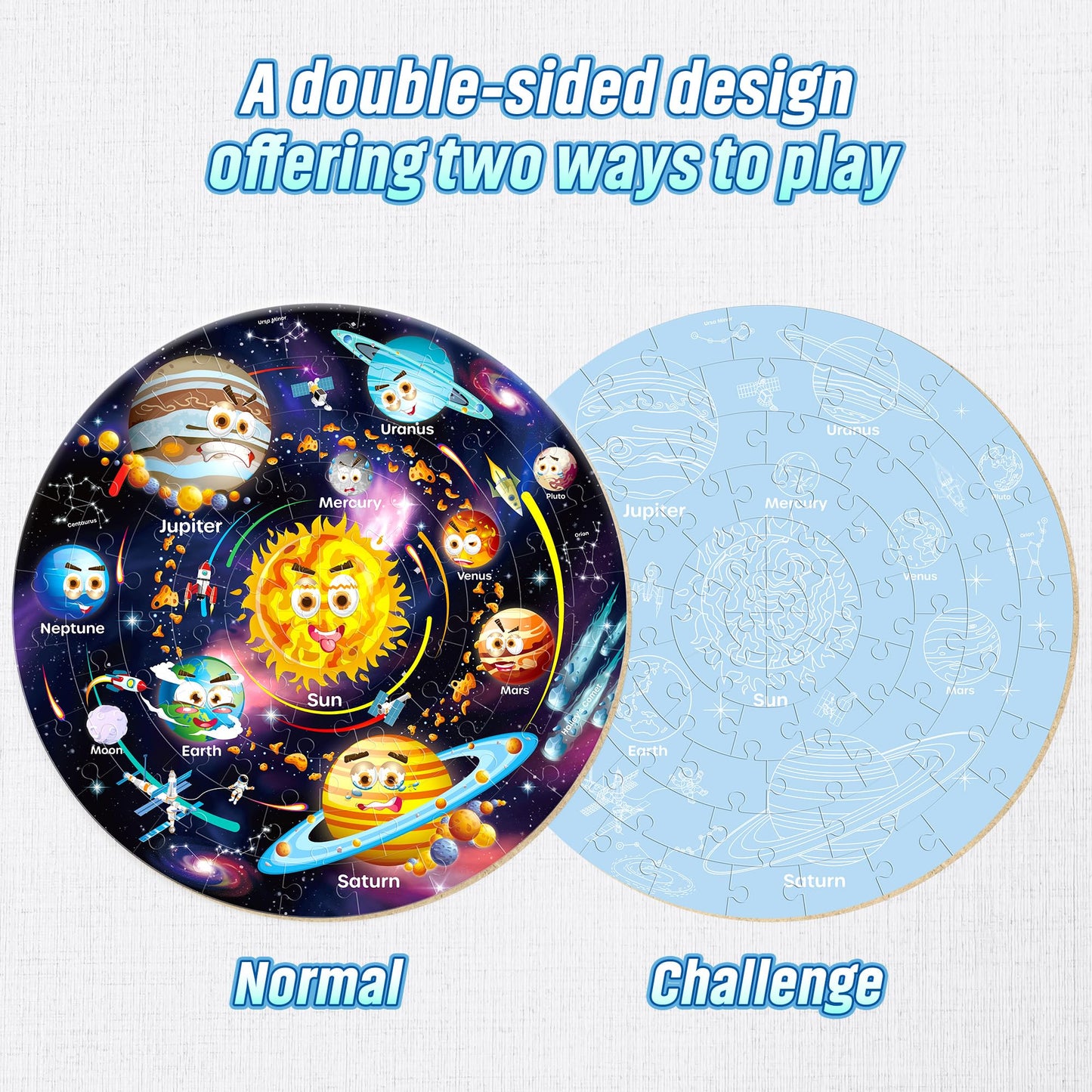 Giant solar system floor jigsaw puzzle by SYNARRY showing colorful space planets, astronauts, and space-themed design for kids.