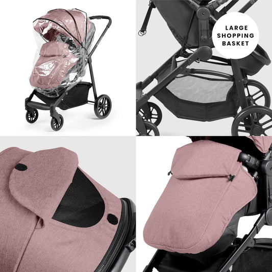 Ickle Bubba Star 2-in-1 Pushchair – Suitable from Birth to 15kg (Approx. 3 Years*), Convertible Seat, One-Hand Fold, UPF 50+ Canopy, Spacious Basket & Durable Wheels (Dusky Pink)
