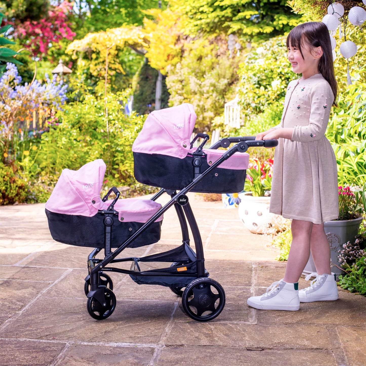 Joie Junior Evalite Twin Pushchair | Pink & Black Double Pushchair | Double Dolls Pram with Adjustable Height Handle And Multiple Seat Options | Suitable For Ages 3+
