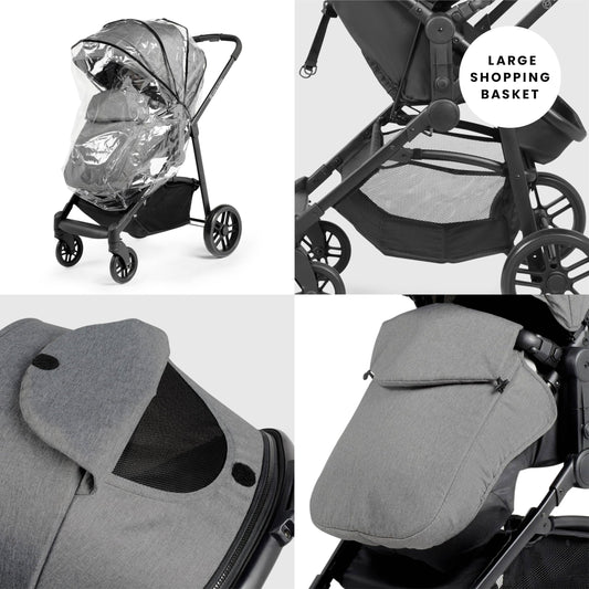 Ickle Bubba Star 3-in-1 Travel System with Astral Group 0+ Car Seat – Convertible Pram & Pushchair, Suitable from Birth to 15kg (Approx. 3 Years*), Spacious Basket & All-Terrain Wheels (Space Grey)