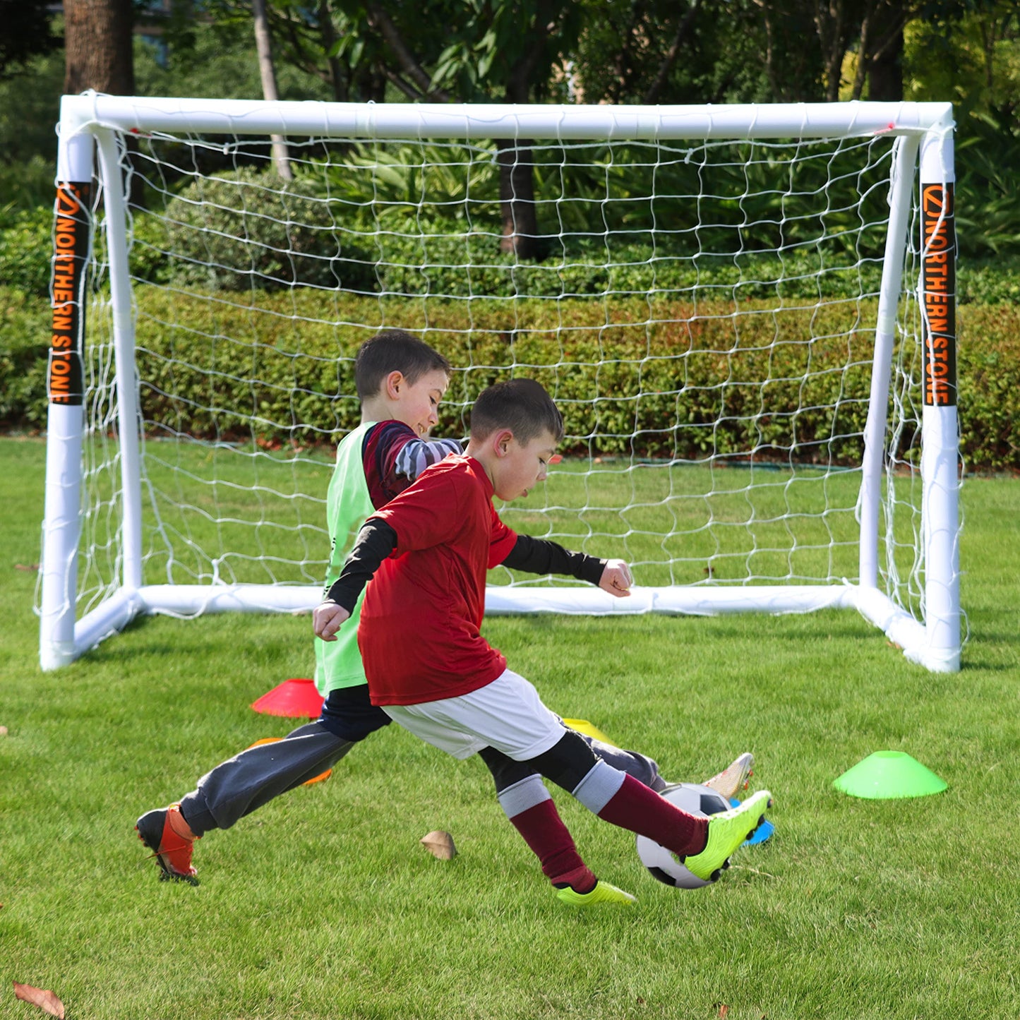 NORTHERN STONE Ultimate All Weather uPVC Football Goal 6ft x 4ft Garden Portable Football Goals 70mm Thick PVC Goal Posts + Football Net Integrated Locking System