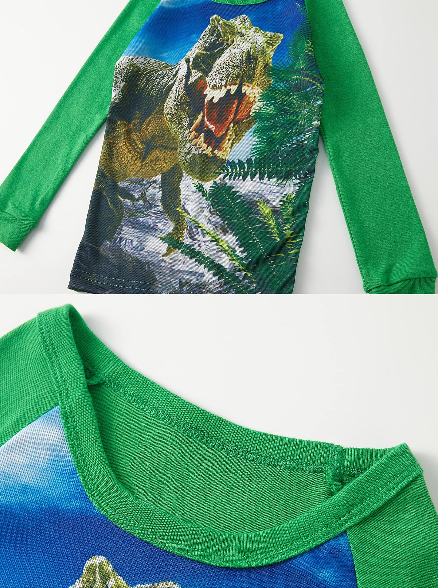 SOIBEEN Pyjamas for Boys Dinosaur Nightwear Cotton Clothes Kids Sleepwear Long Sleeve PJs Set 4 Piece Outfit Xmas Gift 7 Years