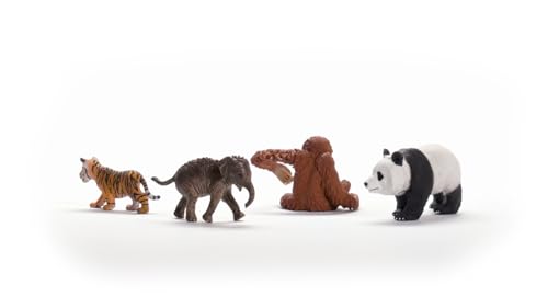 SCHLEICH Wild Life Asia Starter Set - 4-Piece Miniature Wildlife Animal Set - Featuring Elephant Calf, Giant Panda, Orangutan, and Tiger Cub - Kids Ages 3+ | 42736