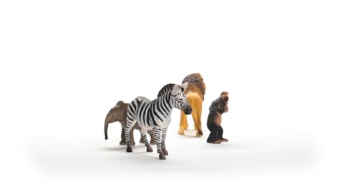 SCHLEICH Wild Life - 4PK Africa Starter Playset - Includes Zebra, Monkey, Elephant and Lion Toy Figures - Safari Figurines for Kids Ages 3+ | 42721
