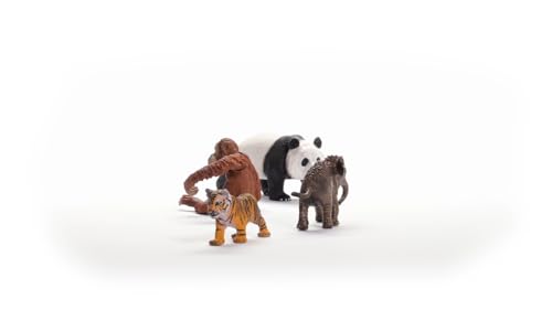 SCHLEICH Wild Life Asia Starter Set - 4-Piece Miniature Wildlife Animal Set - Featuring Elephant Calf, Giant Panda, Orangutan, and Tiger Cub - Kids Ages 3+ | 42736