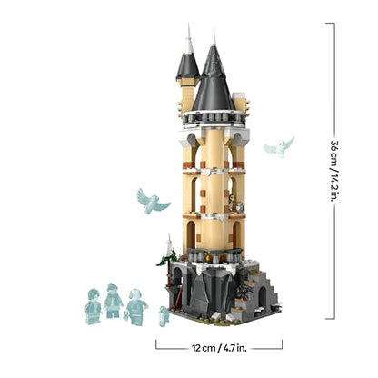 LEGO Harry Potter Hogwarts Castle Owlery set featuring minifigures and owls, ideal for creative play and role-playing.