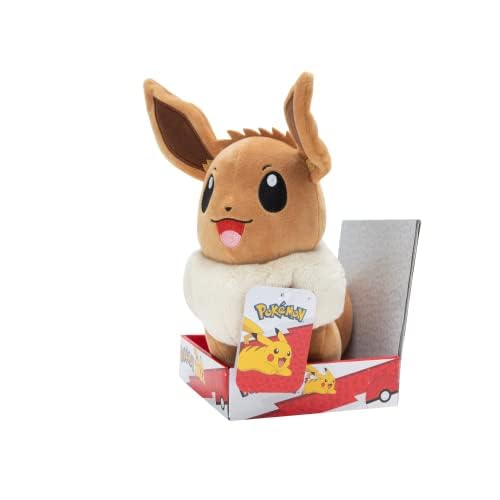 12-inch Pokémon Eevee plush featuring soft fabric and authentic details, showcasing its adorable face and fluffy tail.