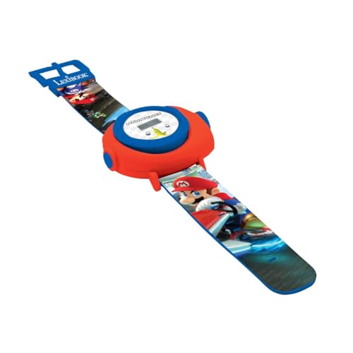 LEXIBOOK Nintendo Mario Kart projection watch for children, featuring Mario Kart images on a red and blue digital screen.