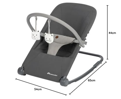 Bebeconfort Aster baby rocker with adjustable backrest, removable toy arch, 3-point harness, lightweight, ultra-flat fold, tinted graphite