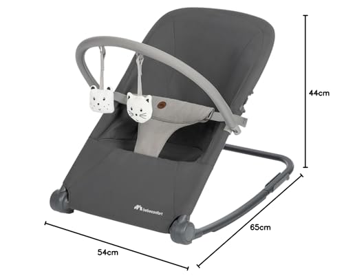 Bebeconfort Aster baby rocker with adjustable backrest, removable toy arch, 3-point harness, lightweight, ultra-flat fold, tinted graphite