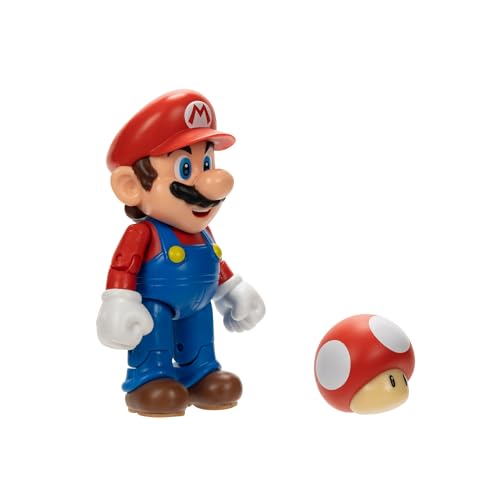Super Mario 4-inch poseable figure with Power-up Mushroom accessory from Super Mario, suitable for ages 3 and up.