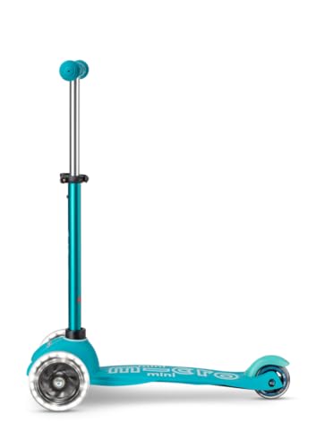 Micro Scooters | Mini Micro Deluxe LED Children's Scooter | Extra Grippy Deck | Weather Tested Stem | Remove & Fold Handlebar | Light Up Wheels | 2-5yrs | Boys & Girls | Aqua