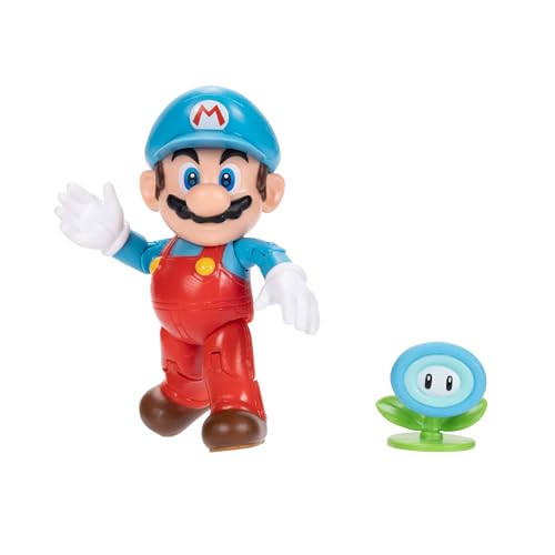 Super Mario Ice Mario action figure with accessory and flower from JAKKS Pacific World of Nintendo, 4-inch collectible toy
