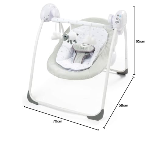 LADIDA folding baby swing with sweet lamb design, soothing music, suitable for newborns, featuring soft fabric and safety straps.