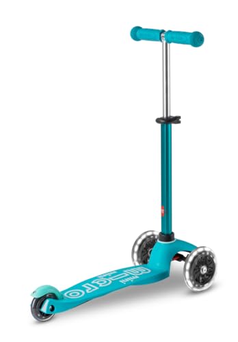 Micro Scooters | Mini Micro Deluxe LED Children's Scooter | Extra Grippy Deck | Weather Tested Stem | Remove & Fold Handlebar | Light Up Wheels | 2-5yrs | Boys & Girls | Aqua