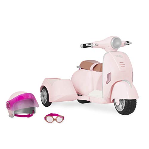 Our Generation OG Ride Along Scooter – Toy Scooter with Detachable Side Car for 18-inch Dolls – Includes Riders Helmet